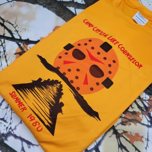 Jason Vorhees Tee S Yellow Camp Crystal Lake Counselor Friday 13th Horror Shirt - Picture 4 of 5